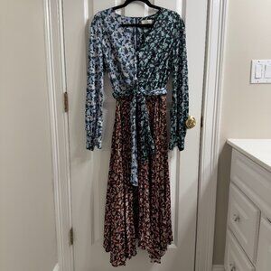 Delfi Collective Camille Pleated Long Sleeve Floral Wrap Dress M Medium
